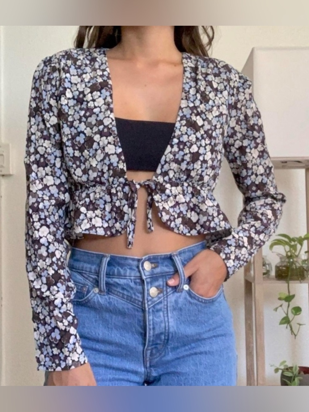 Sunday Best tie front longsleeve crop top cardigan